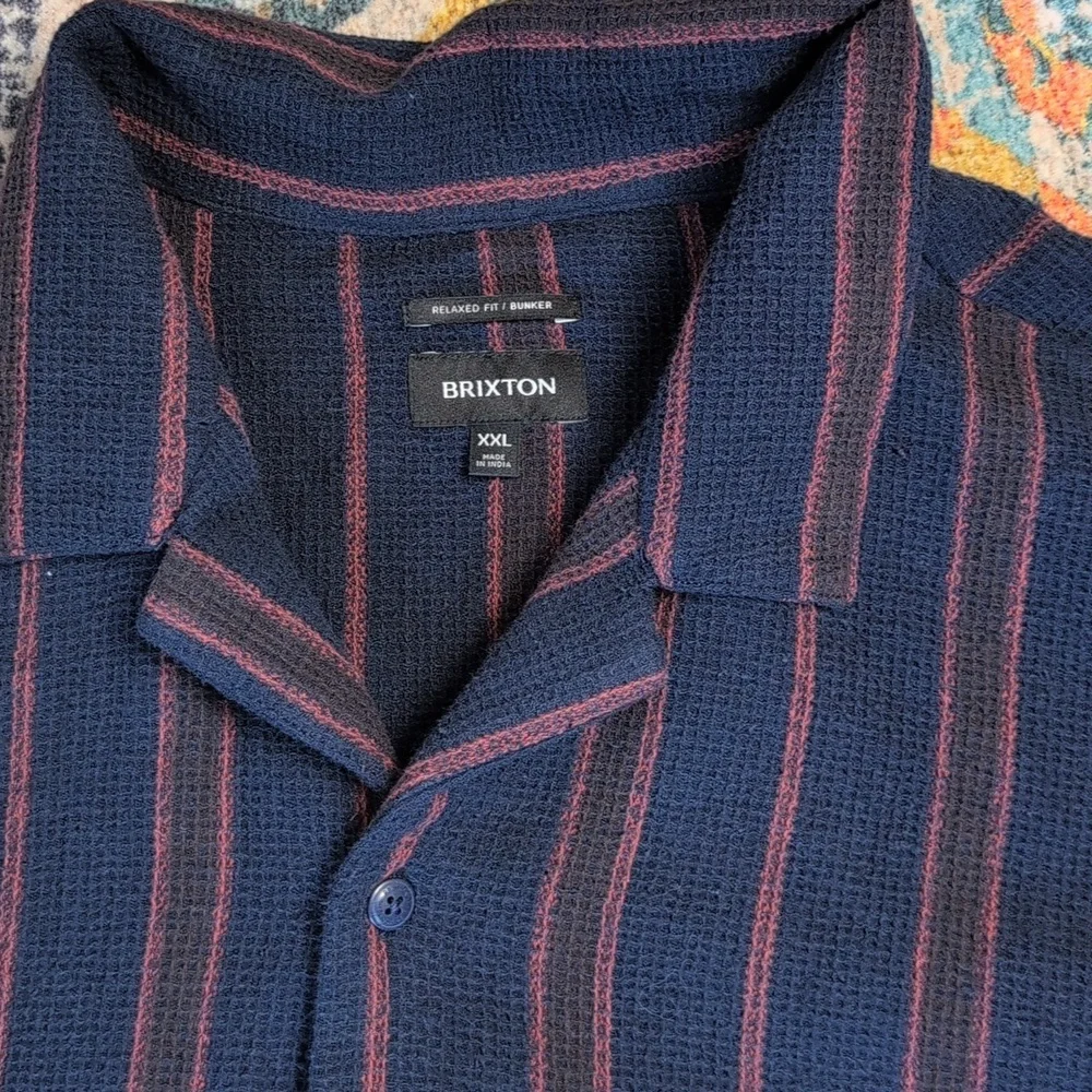 Brixton Relaxed Fit Bunker Short Sleeve Button Up Shirt XXL Waffle Knit Like New - Picture 2 of 5